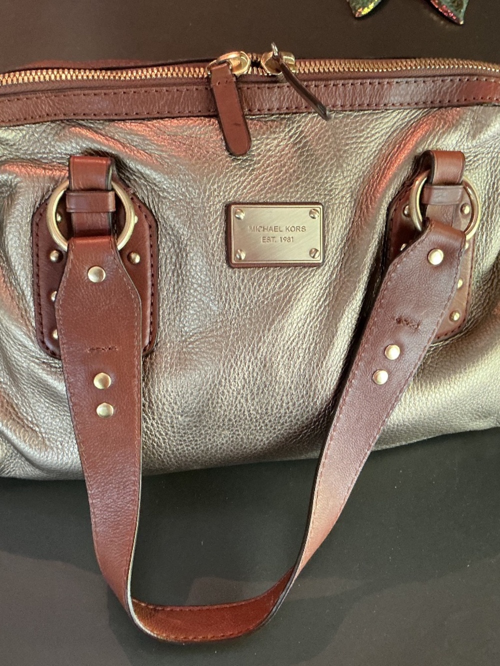 Michael Kors gold leather satchel